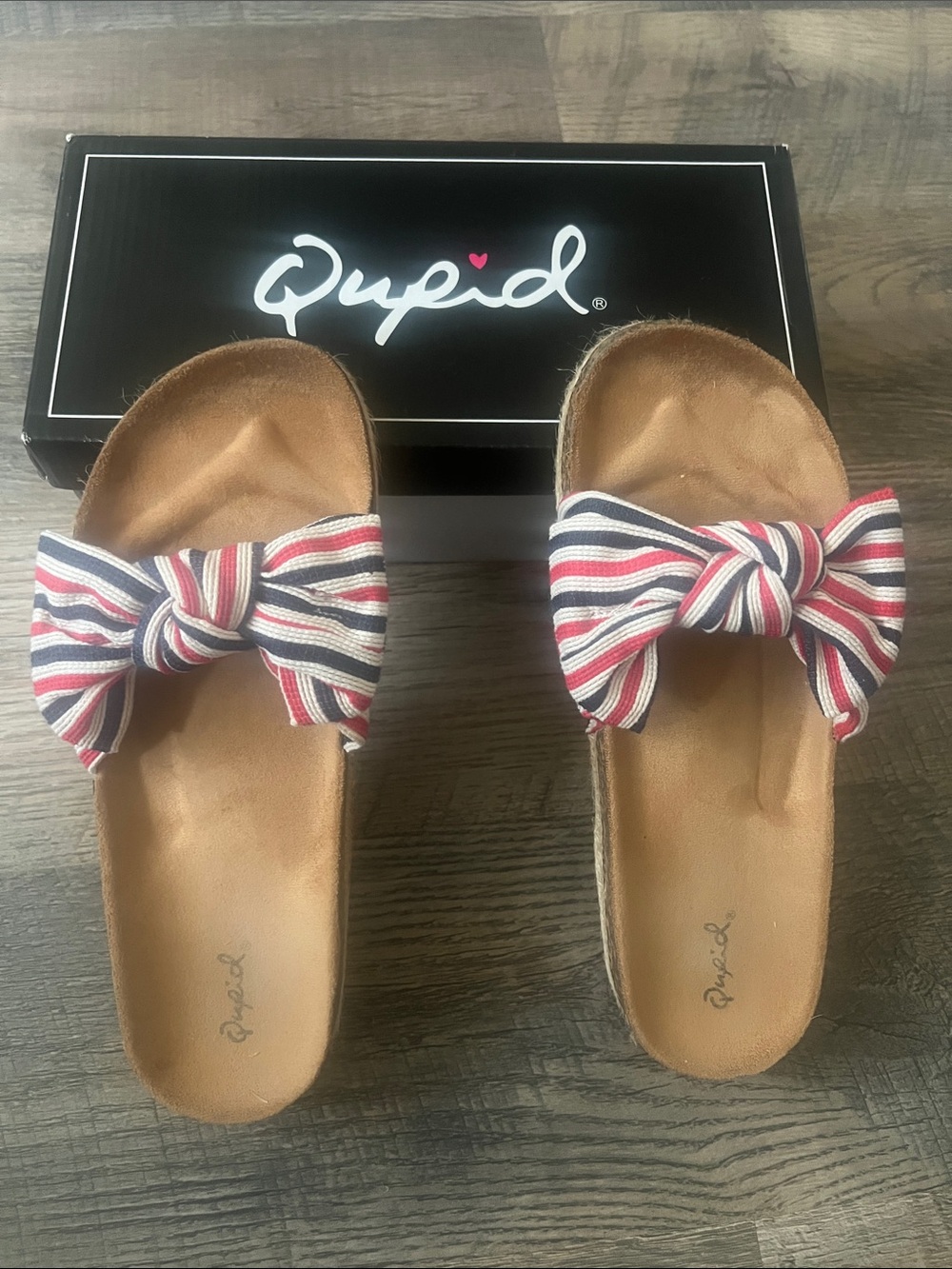 Cupid Striped Bow Slide Sandals - Red/White/Blue